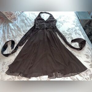 Maggy London Vintage 90s Chocolate Brown Silk Chiffon Halter Dress 4 Fairycore